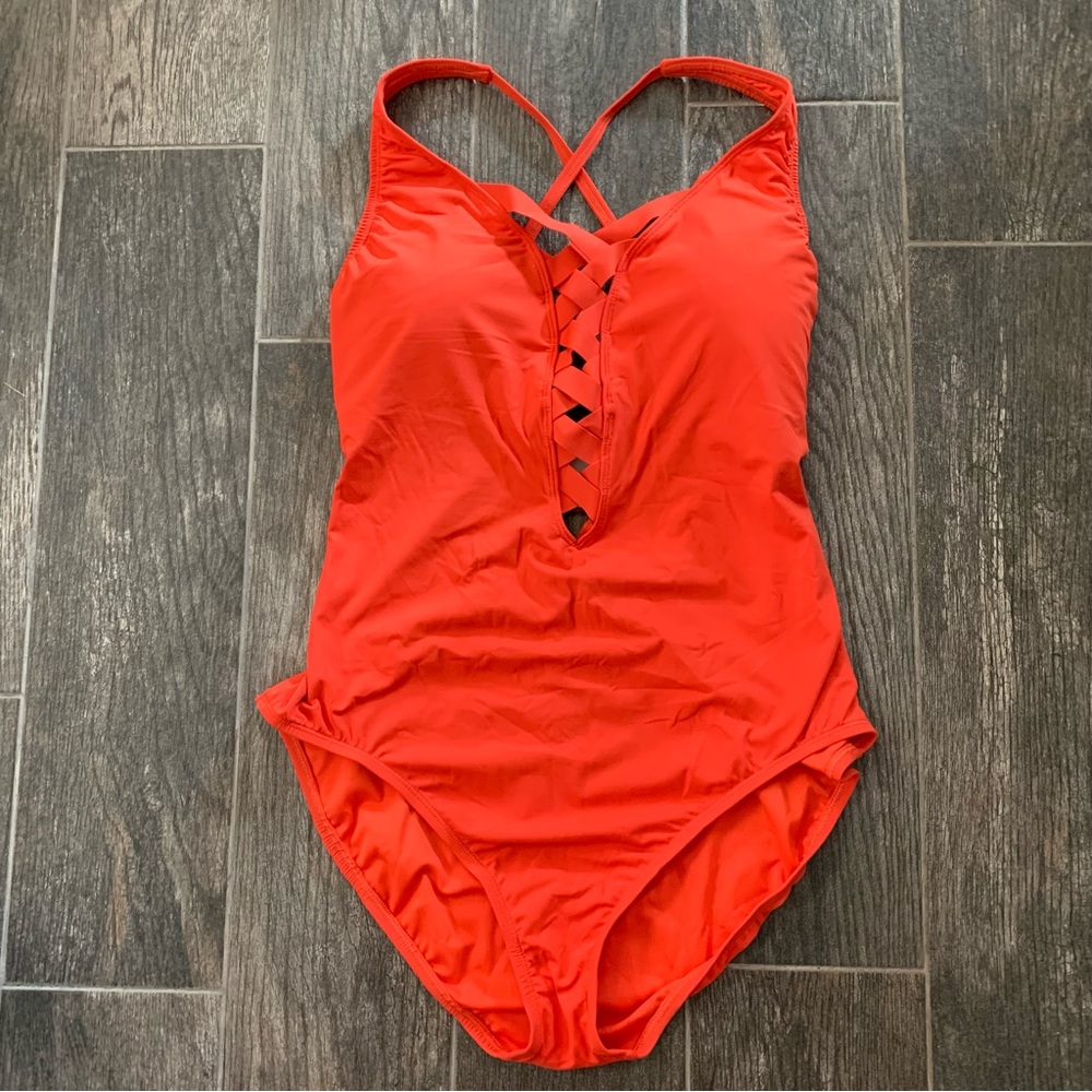 NWT Bleu Coral Strappy Plunge Neckline One Piece